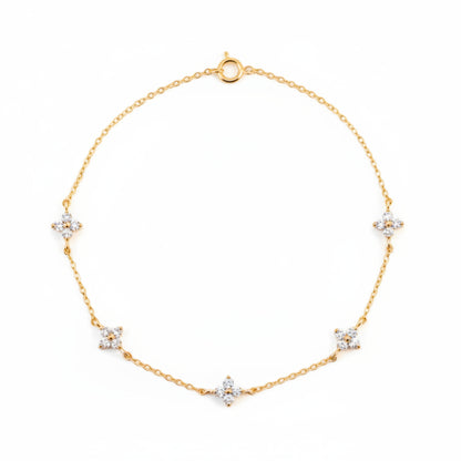 Four Leaf Clover Natural Zircon Gemstone Bracelet set in 18K Gold Plated 925 Sterling Silver Capella Jewellery