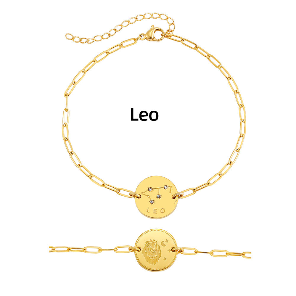 Twelve Constellation Stars Signs Micro Inlaid Natural Zircon Bracelet set in 18K Gold Plating
