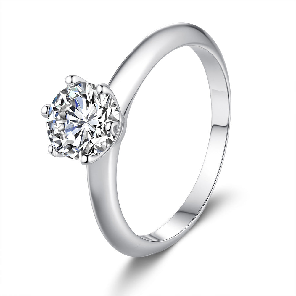 Six-Claw Engagement Ring 2 Carat Moissanite Diamond set in 18K White Gold Plated 925 Silver (GRA)