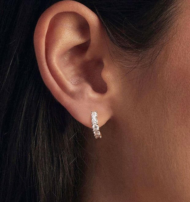 French Single Row 1 Carat Moissanite Diamond Earrings set in Platinum Plated 925 Silver (GRA)