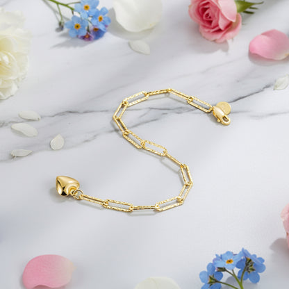European Beautiful Heart Paper Clip Design Bracelet set in 18K Gold Plated 925 Sterling Silver Capella Jewellery