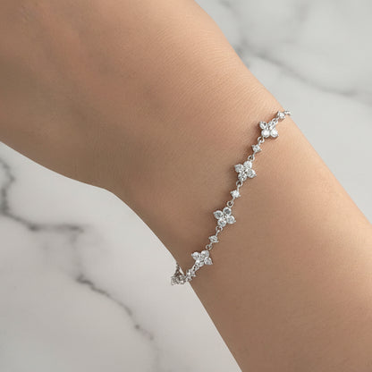 French Five Flower Natural Zircon Gemstone Bracelet set in 18K White Gold Plated 925 Silver Capella Jewellery