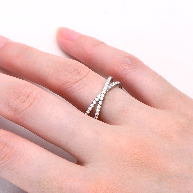 European Twin Band Design 0.4 Moissanite Diamond Ring set in Platinum Plated 925 Silver