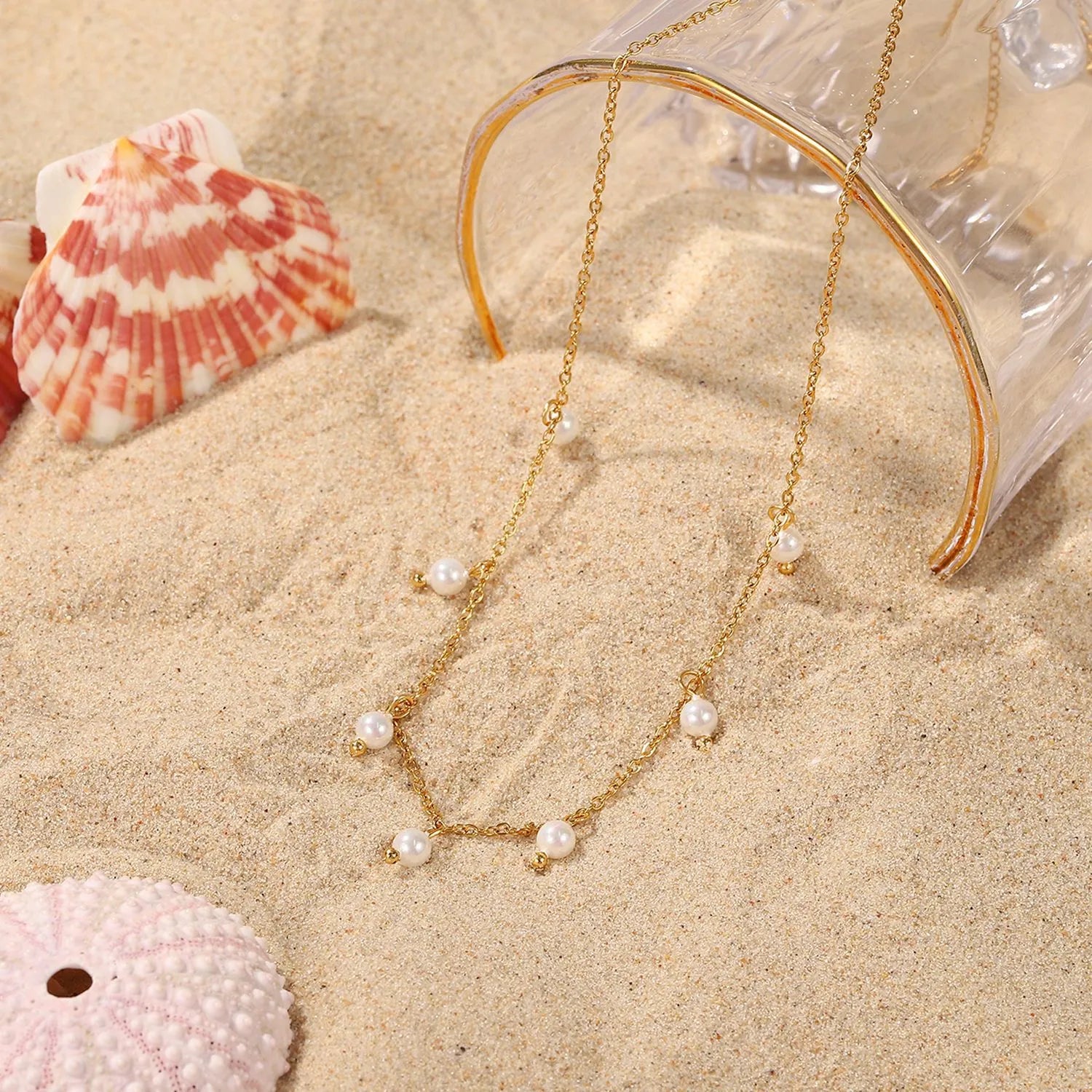 Elegant Italian Design Imitation Pearl Tassel Necklace set in 18K Gold Plating Capella Jewellery
