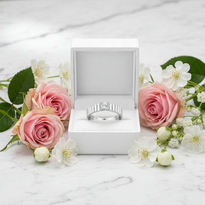 Vintage Italian Solitaire 0.3 Carat Moissanite Ring set in Platinum Plated 925 Sterling Silver (GRA) Capella Jewellery