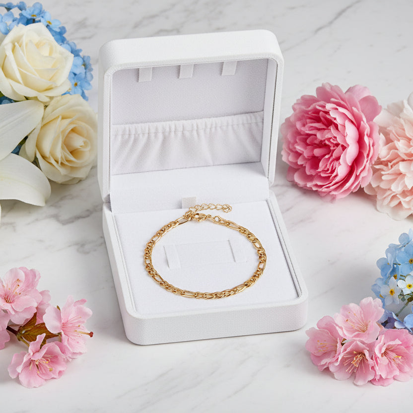 Vintage European Ladies Fashion Curb Chain Bracelet and Anklet set in 18K Gold Plating Capella Jewellery