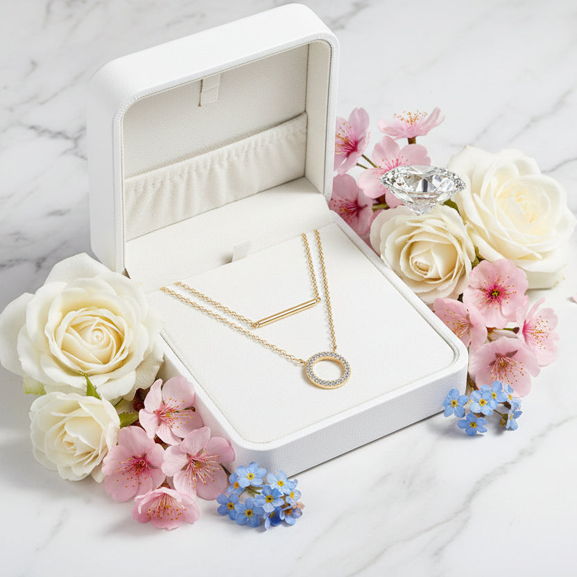 Twin Layer 0.3 Carat Moissanite Diamond Necklace set in 18K Gold Plated 925 Silver (GRA)