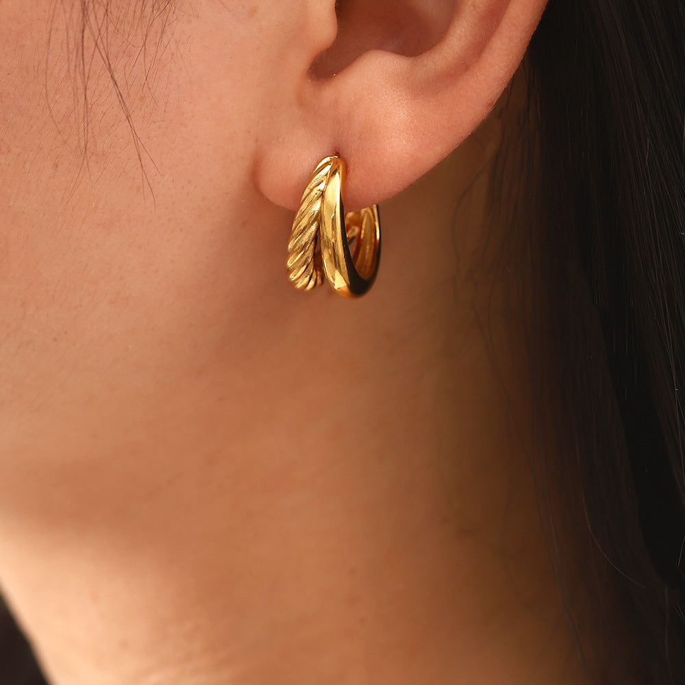 18K Gold Plated Geometric Double Layer Earrings