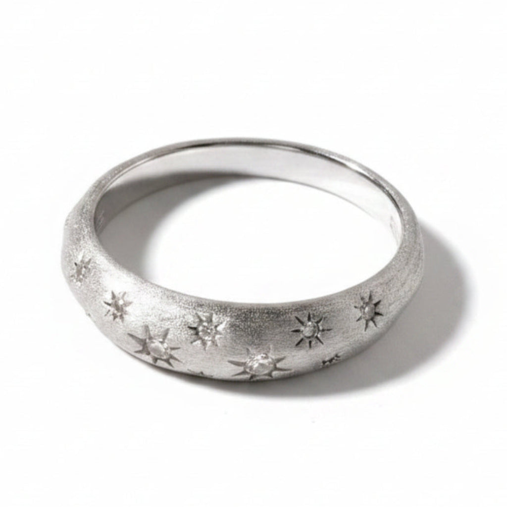 European Starlit Sky Micro Inlaid Natural Zircon Gemstone Ring set in 18K Gold Plated 925 Silver