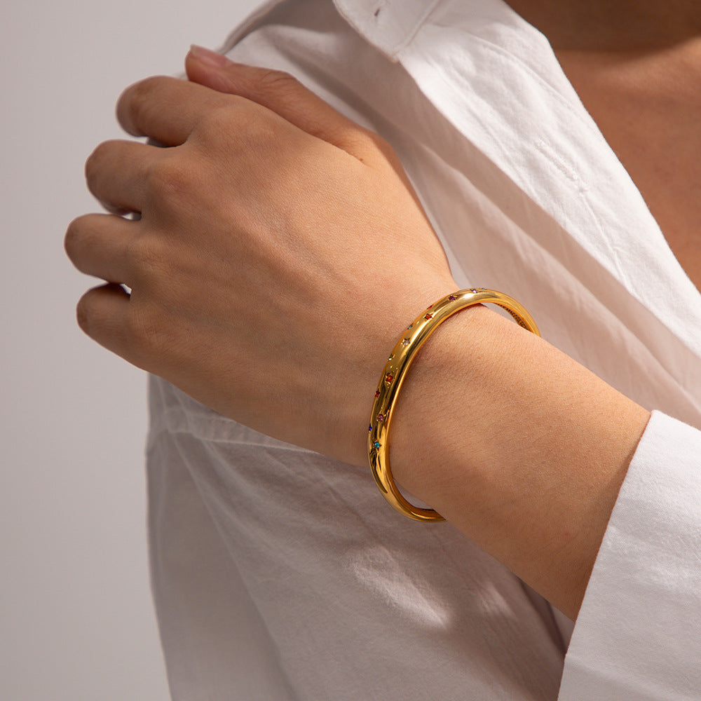 Geometry Inspired Star Pattern Natural Zircon Gemstones Bracelet set in 18K Gold Plating