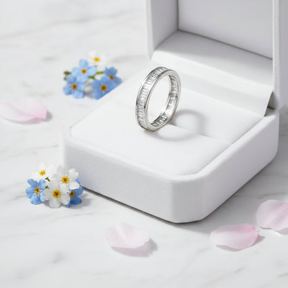 Italian Rome Eternity Micro Pavé Inlay Natural Zircon Gemstone Ring set in 18K White Gold Plated 925 Silver Capella Jewellery