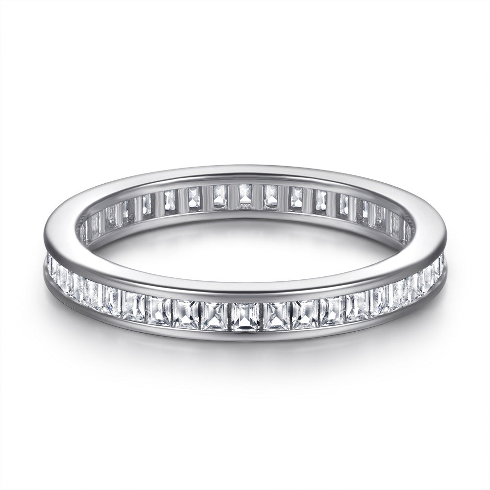 Italian Rome Eternity Pavé Natural Zircon Gemstone Ring set in 18K White Gold Plated 925 Silver