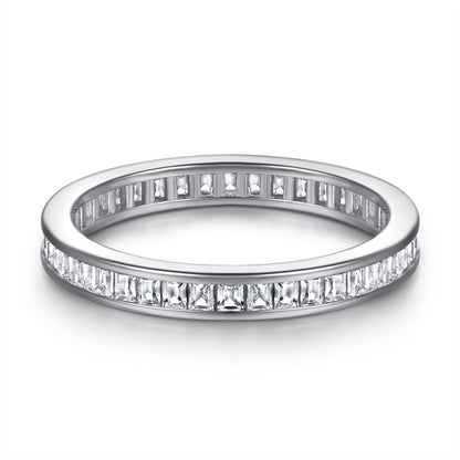 Italian Rome Eternity Micro Pavé Inlay Natural Zircon Gemstone Ring set in 18K White Gold Plated 925 Silver Capella Jewellery