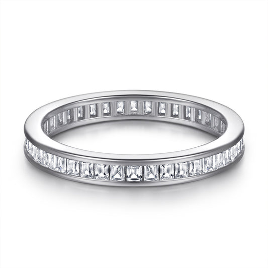 Italian Rome Eternity Micro Pavé Inlay Natural Zircon Gemstone Ring set in 18K White Gold Plated 925 Silver