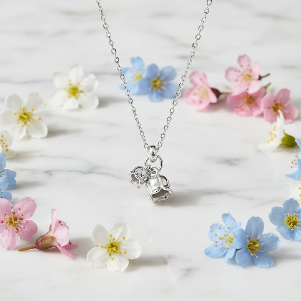 French Lily's Of The Valley Design Necklace set in 18K Gold Plated 925 Sterling Silver