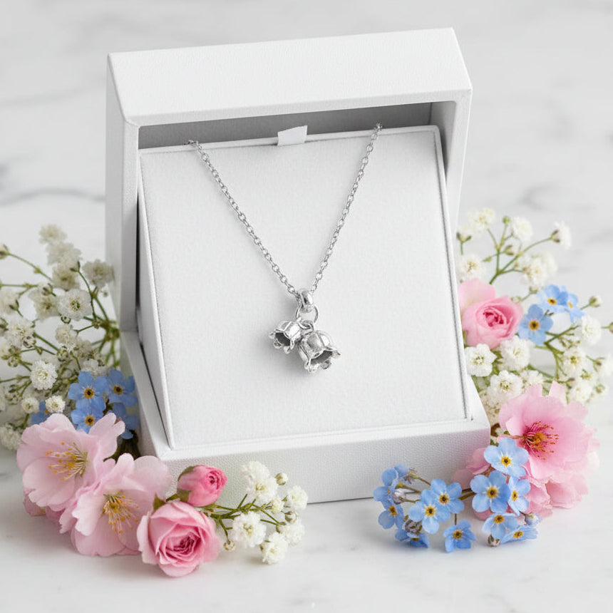 French Lily's Of The Valley Design Necklace set in 18K Gold Plated 925 Sterling Silver