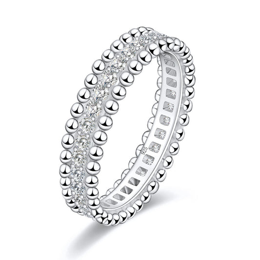 Italian Bead Edge Eternity Ring Micro Pave 0.7 Carat Moissanite Diamond set in Platinum Plated 925 Silver (GRA)