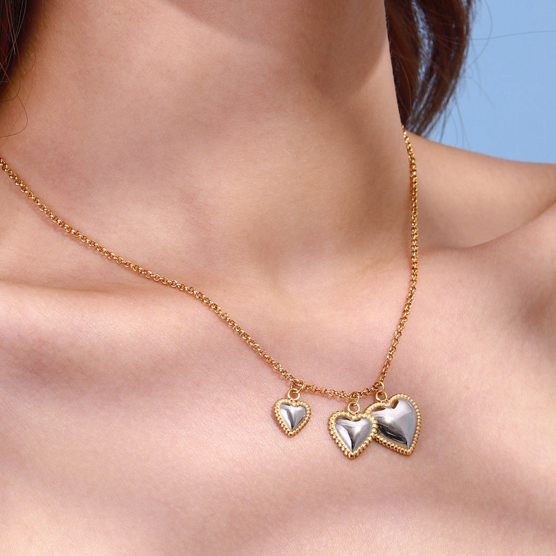Italian Design Three Hearts Threaded Pendant Necklace set in 18K Gold Plating