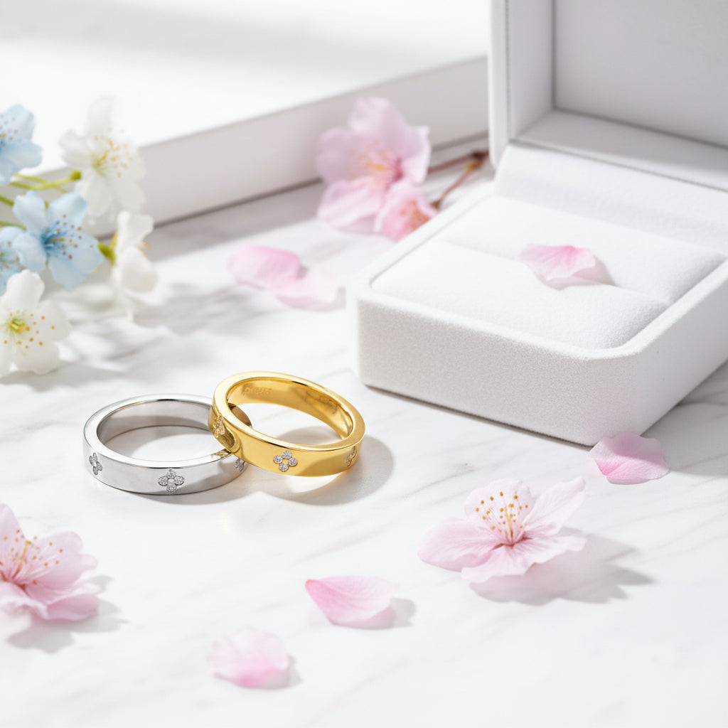 Four Leaf Clover Micro Inlay Natural Zircon Gemstone Ring set in 18K Gold Plated 925 Silver