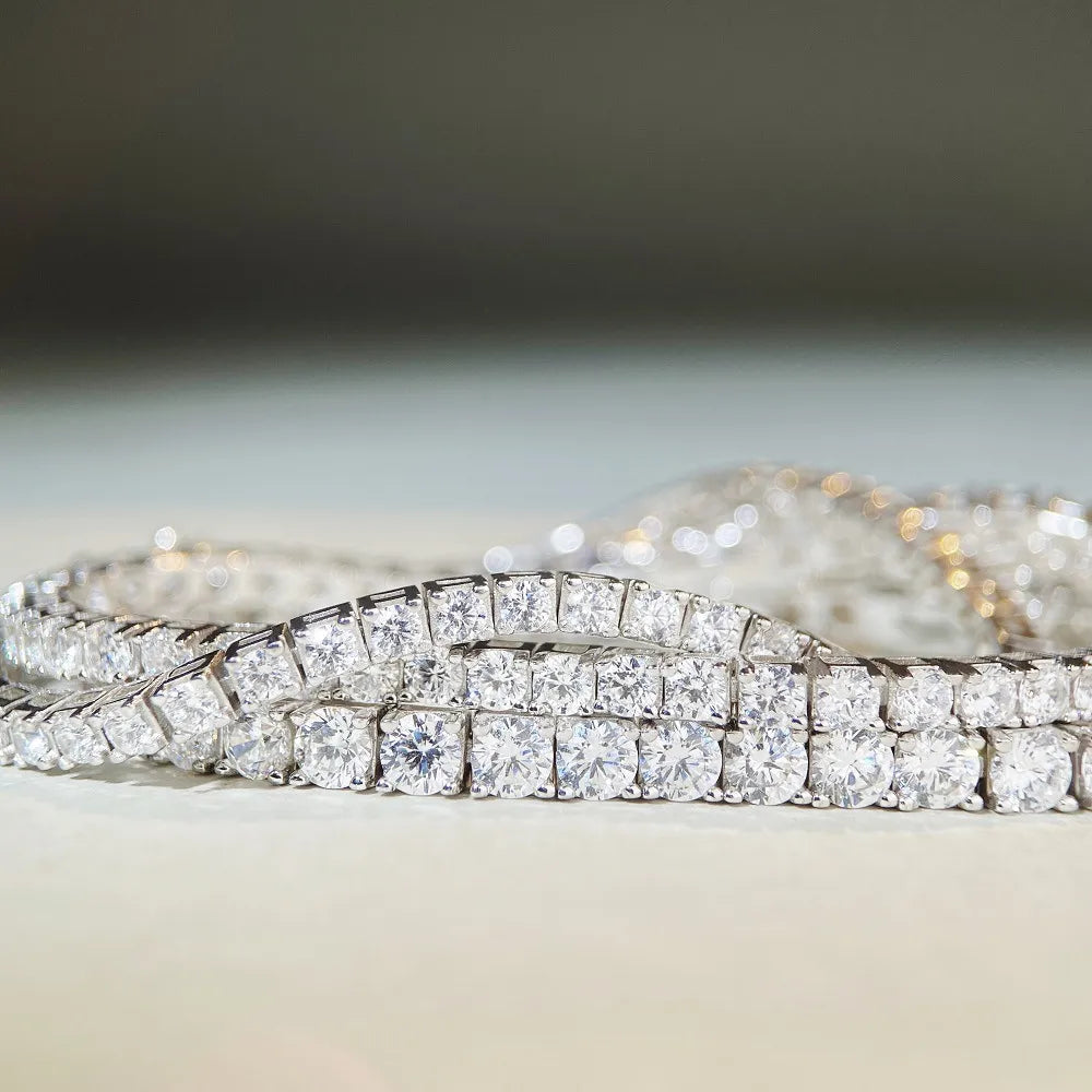 European Tennis Bracelet Pave Full 1 Carat Moissanite set in Platinum Plated 925 Silver (GRA) Capella Jewellery