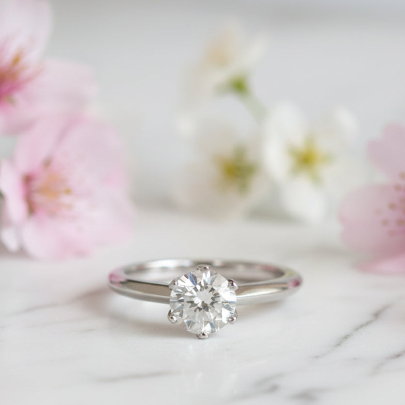 Six-Claw Engagement Ring 2 Carat Moissanite Diamond set in 18K White Gold Plated 925 Silver (GRA)