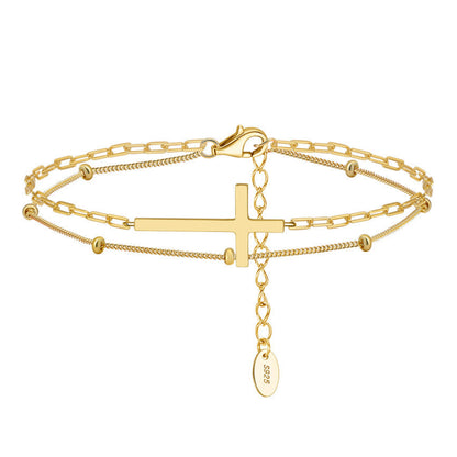 Italian Faith Double-Layer Christian Cross Design Bracelet set in 18K Gold Plated 925 Sterling Silver Capella Jewellery