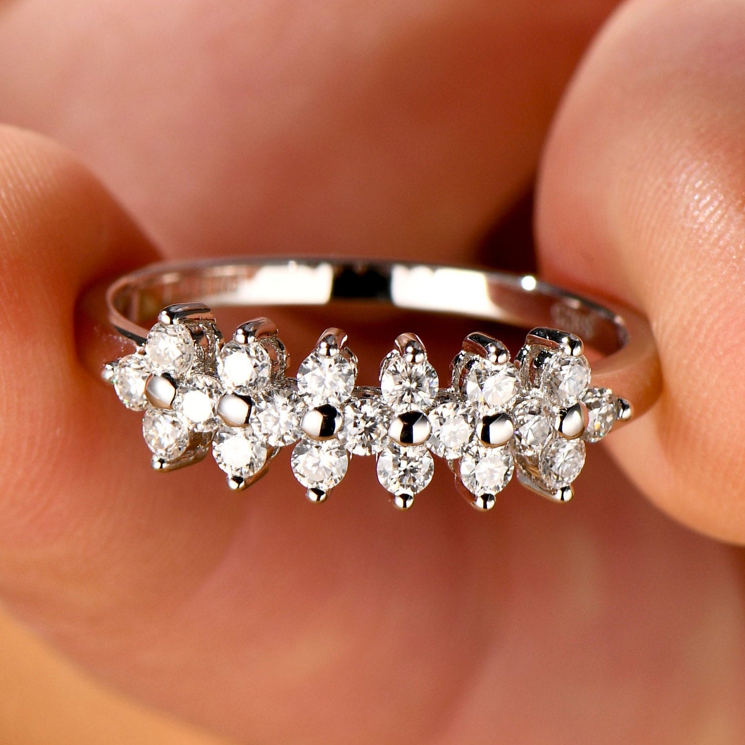 Four Leaf Clover Micro 0.6 Carat Moissanite Diamond Ring set in 18K Gold Plated 925 Silver (GRA)