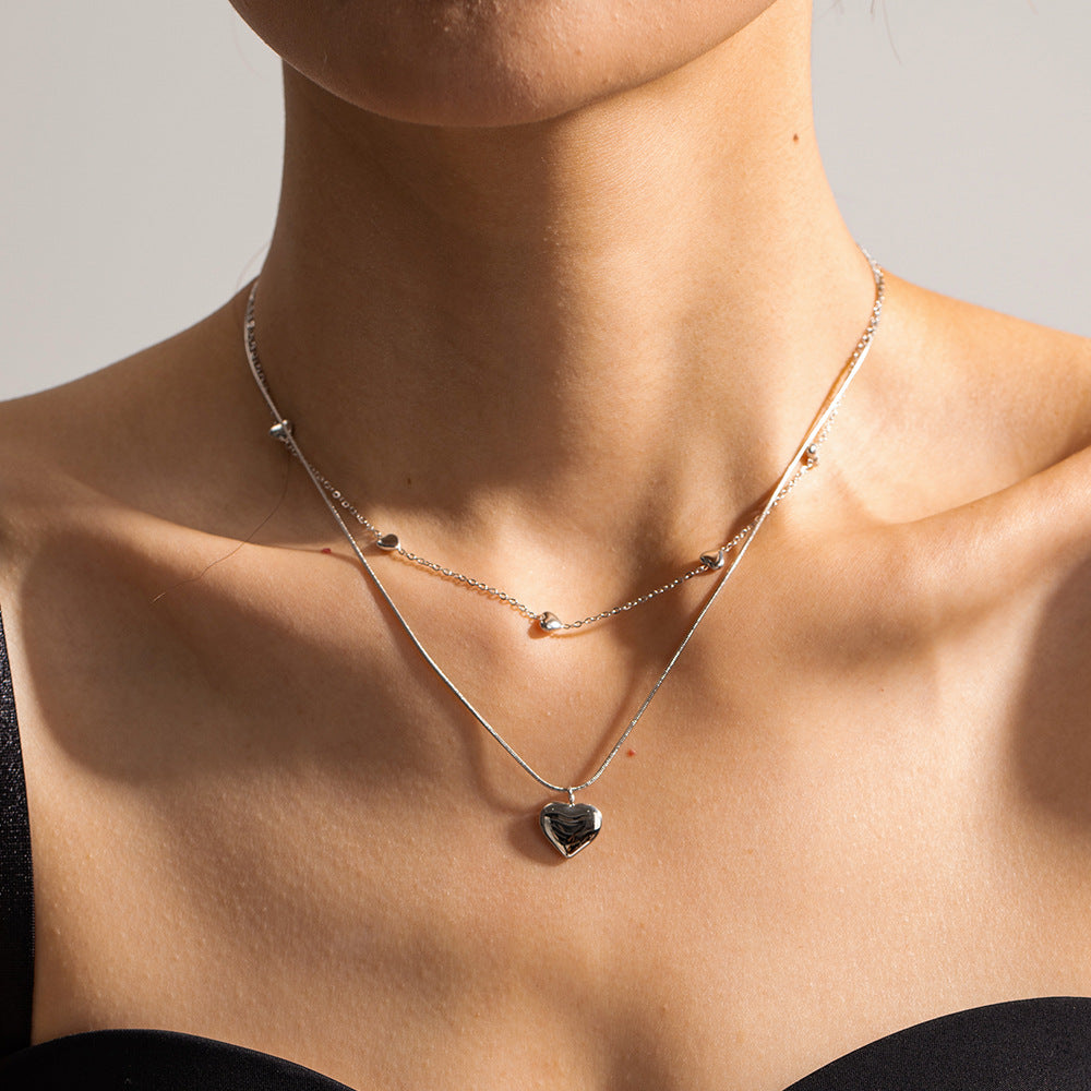 Romantic French Vintage Love Heart Double-Layer Collarbone Necklace set in 18K Gold Plating Capella Jewellery