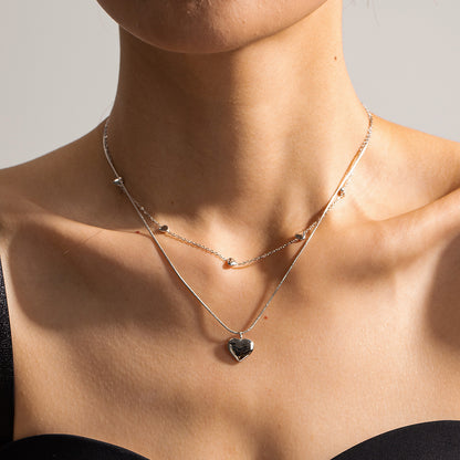 Romantic French Vintage Love Heart Double-Layer Collarbone Necklace set in 18K Gold Plating Capella Jewellery