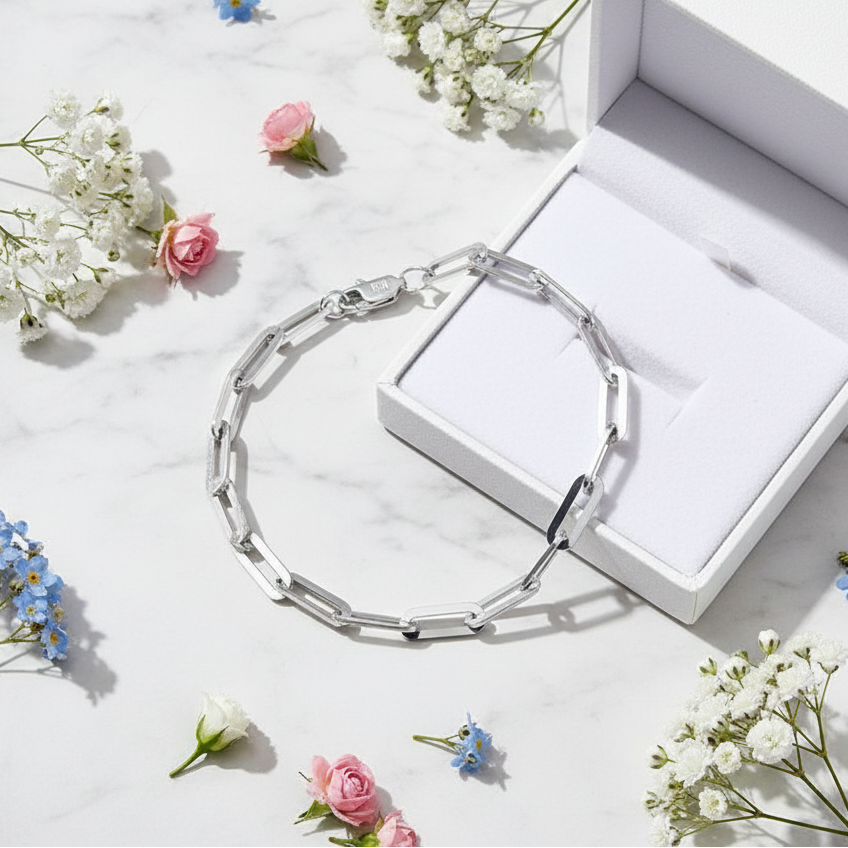 European Paper Clip Lattice Chain Design Bracelet set in 18K Gold Plated 925 Sterling Silver Capella Jewellery
