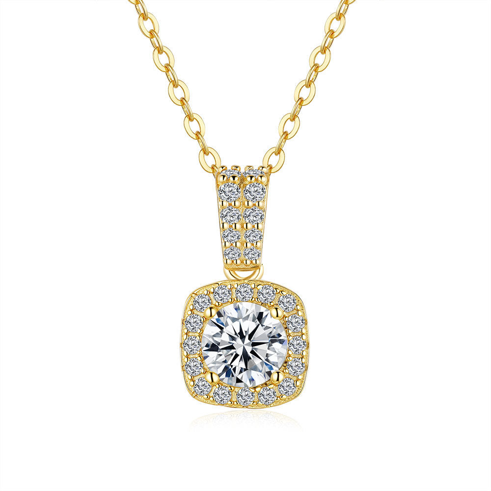 Japanese Micro Inlay 1 Carat Moissanite Diamond Necklace set in 14K Gold Plated 925 Silver (GRA)