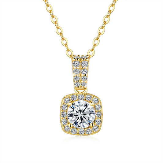 Italian Micro Inlay Rome Design 1 Carat Moissanite Diamond Necklace set in 18K Gold Plated 925 Silver (GRA)