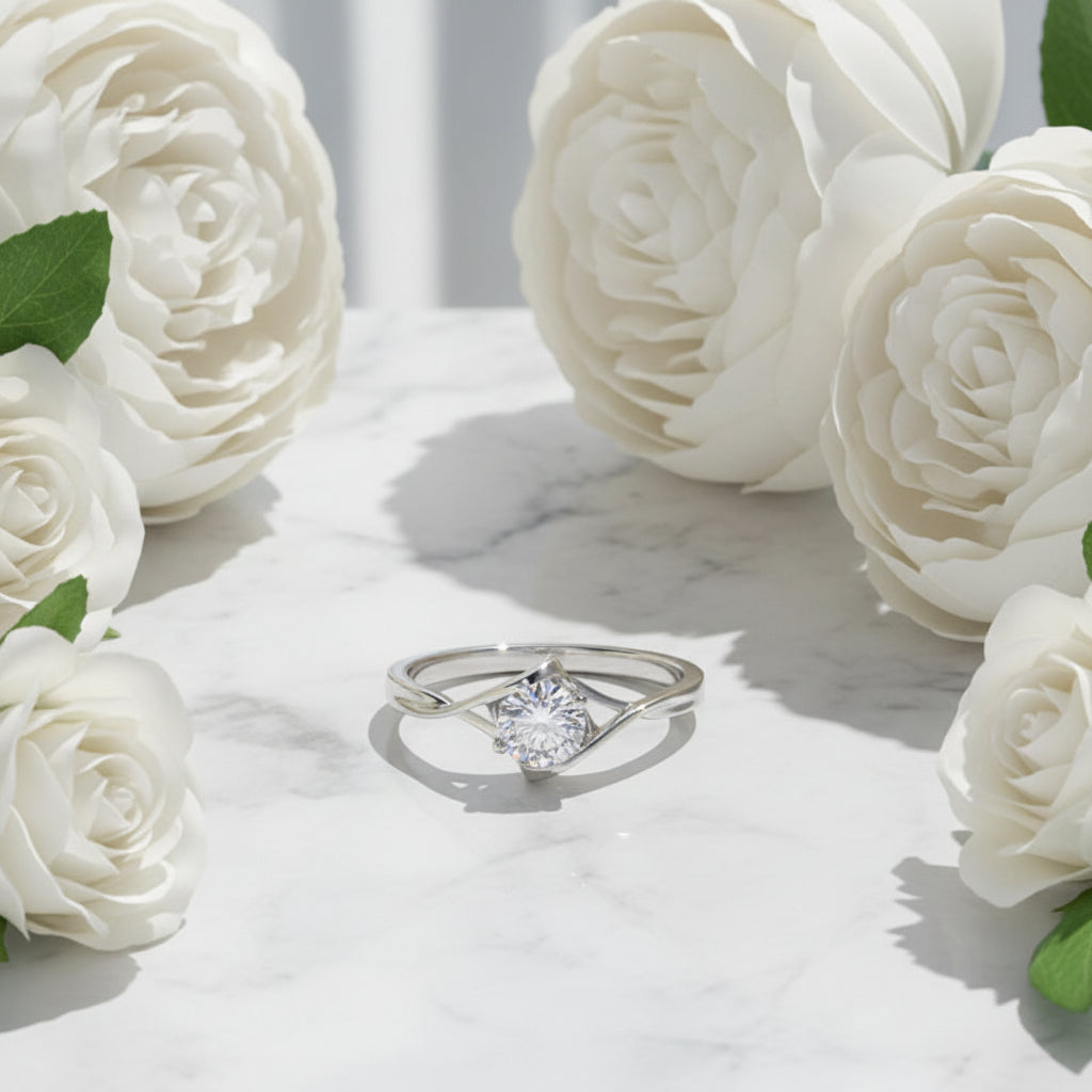 Italian Marquise Accent 0.5 Carat Moissanite Diamond Ring set in 18K White Gold plated 925 Silver (GRA)