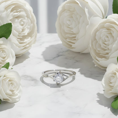 Italian Twin Hearts Solitaire Ring 0.5 Carat Moissanite set in 18K White Gold plated 925 Silver (GRA) Capella Jewellery