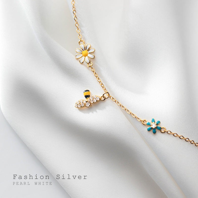 Beautiful Mori Sweet Summer Flowers Rhinestone Bracelet set in 925 Sterling Silver