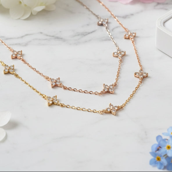Four Leaf Clover Natural Zircon Gemstone Bracelet set in 18K Gold Plated 925 Sterling Silver
