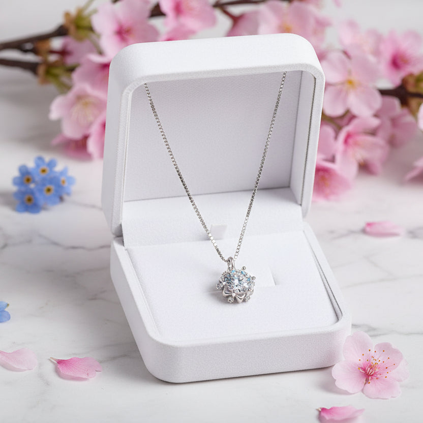 Sparkling Snowflake Inspired Halo 0.5 Carat Moissanite Diamond set in 925 Silver (GRA)