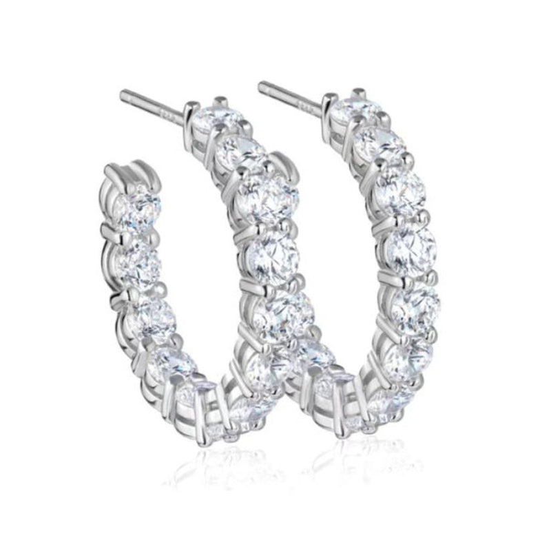Pavé-Set Hoop 3 Carat High Carbon Diamond Earrings set in 18K White Gold Plated 925 Silver
