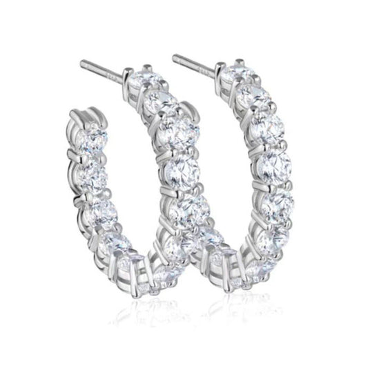 Pavé-Set Hoops 3 Carat High Carbon Diamond Earrings set in 18K White Gold Plated 925 Silver