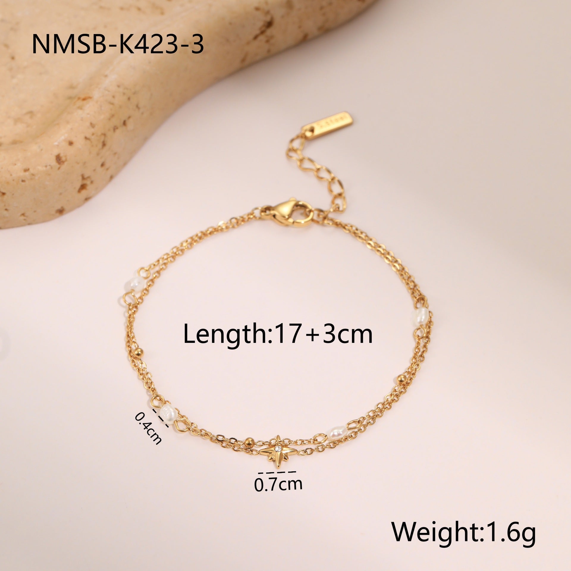 18K Gold Plated Double-layer Six-pointed Star and Rhinestone Pearls Necklace and Bracelet set