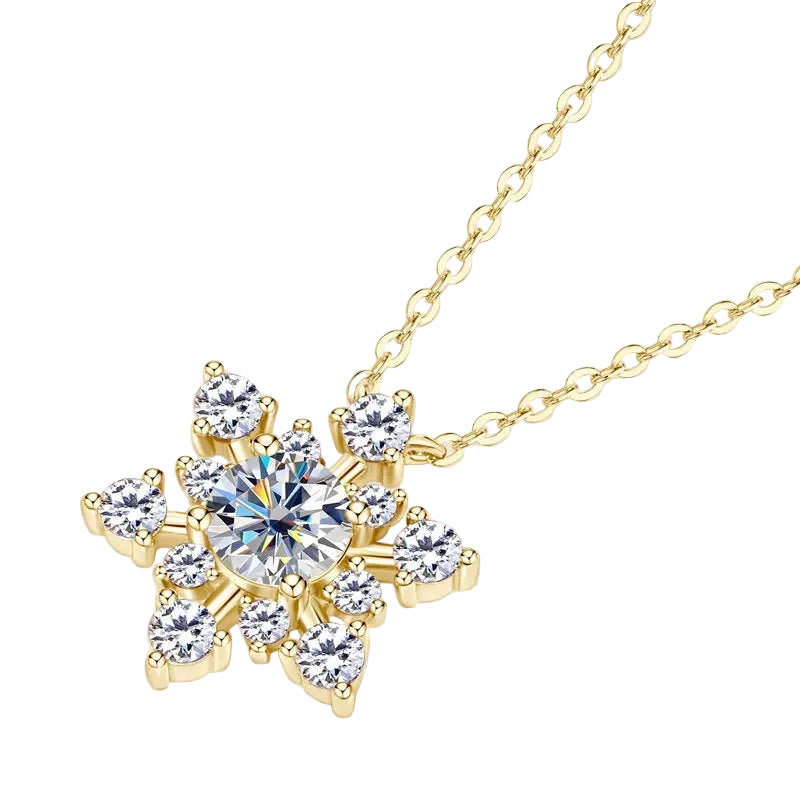Snowflake Design 1.8 Carat Moissanite Diamond Necklace set in 18K Gold Plated 925 Silver (GRA)