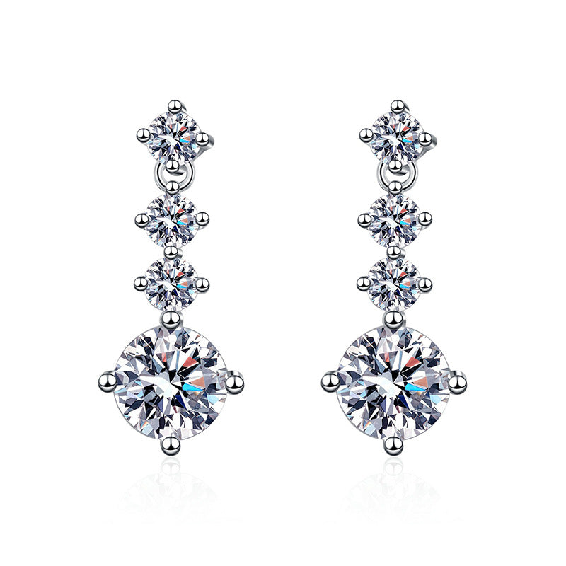 Cascade Drops 2 Carat Moissanite Diamond Earrings set in Platinum Plated 925 Silver (GRA)