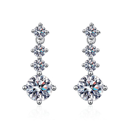 Italian Inspired Cascade Drops 2 Carat Moissanite Earrings set in Platinum Plated 925 Silver (GRA) Capella Reya pic 1