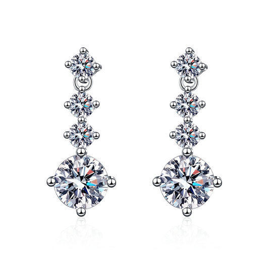 Italian Inspired Cascade Drops 2 Carat Moissanite Diamond Earrings set in Platinum Plated 925 Silver (GRA)