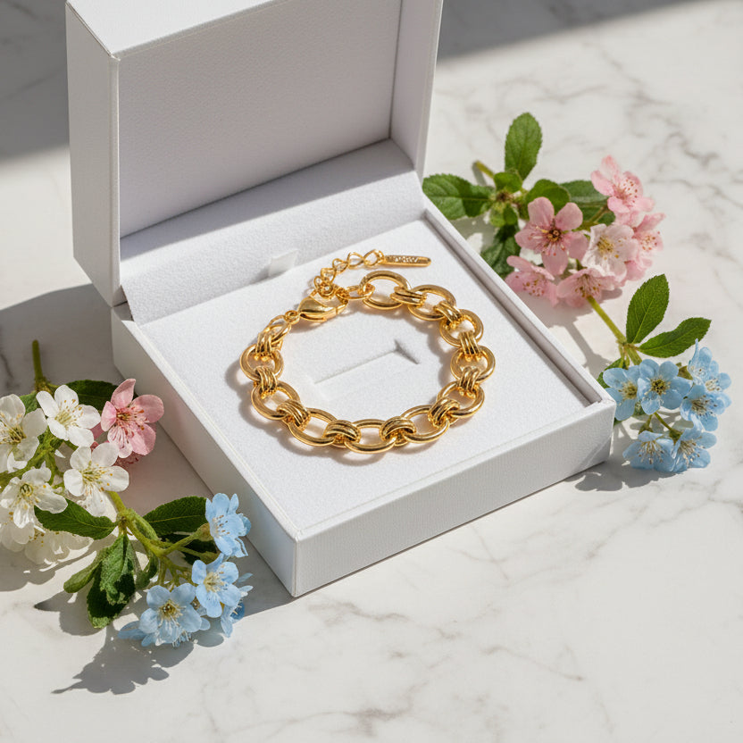Modern European Geometric Chain INS-Style Necklace and Bracelet set in 18K Gold Plating Capella Jewellery