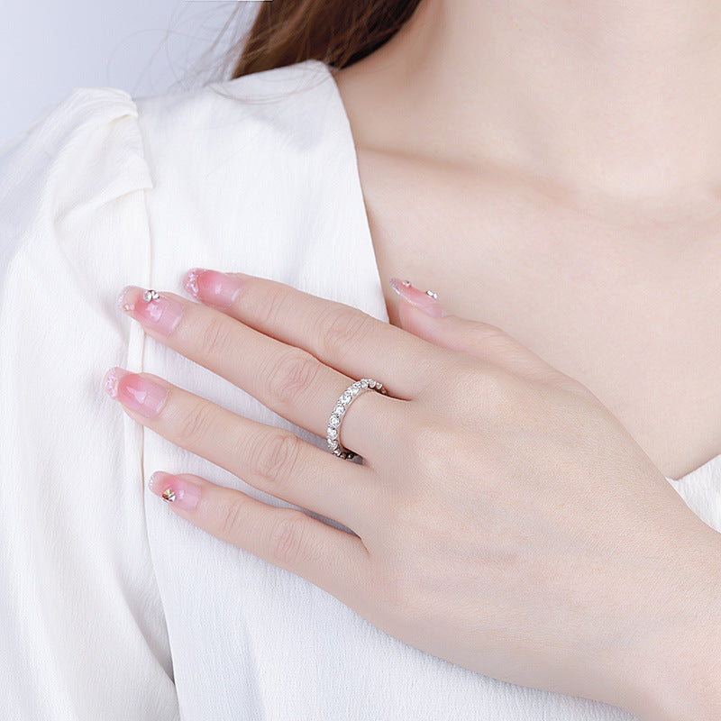 French Full Eternity 2.2 Carat Moissanite Ring set in 18K White Gold Plated 925 Silver (GRA) Capella Jewellery