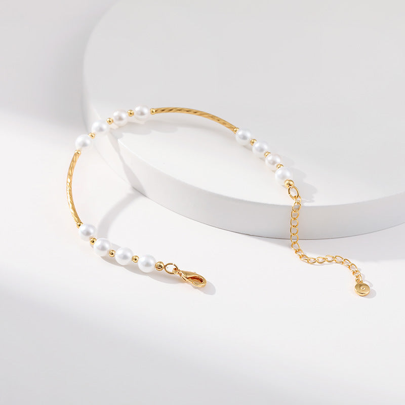 18K Gold Handmade Shell Pearl And Pearl Bracelet