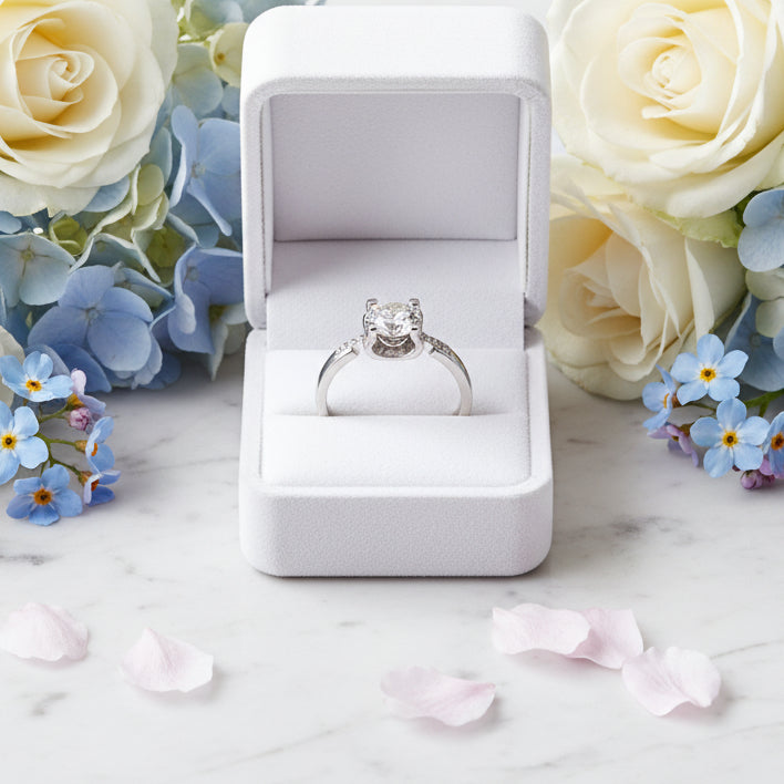 Modern Italian Engagement Ring 1 Carat Moissanite Diamond set in Platinum Pleated 925 Silver (GRA)