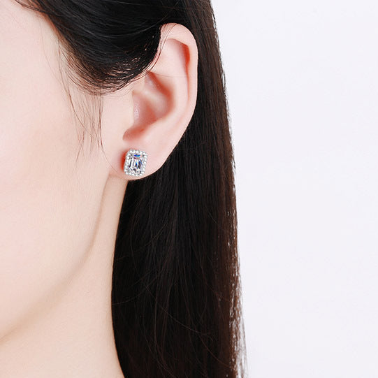 Italian Large Emerald Cut Design 4 Carat Moissanite Diamond Earrings set in 925 Silver (GRA)