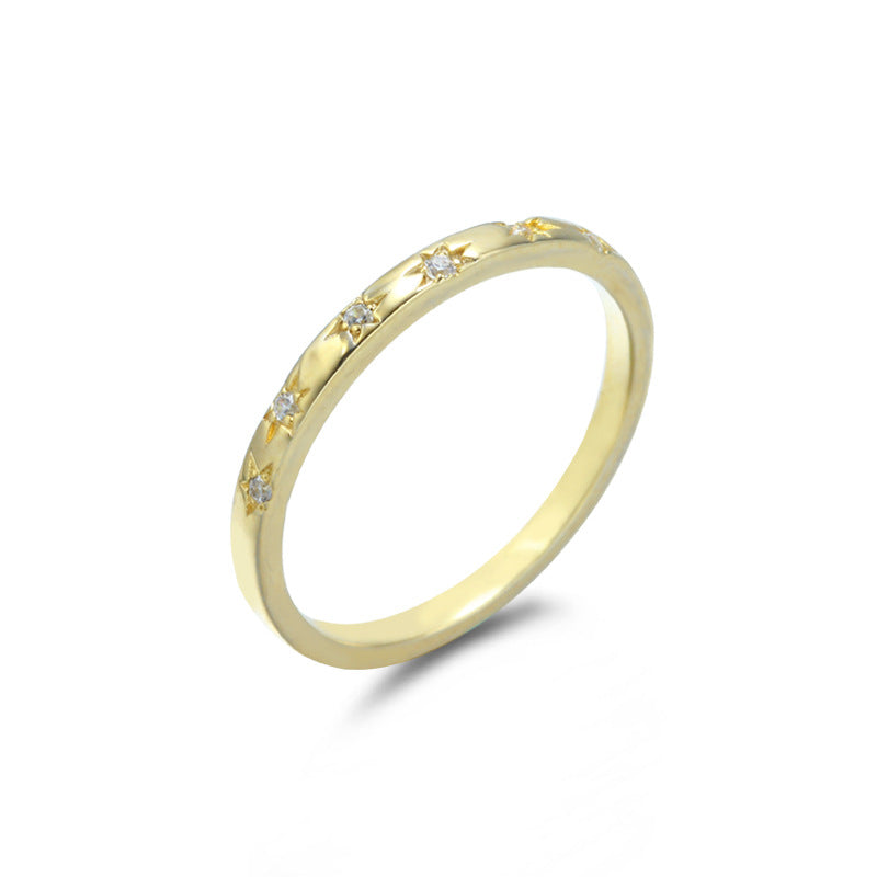 Silver Butterfly Shell Star Index Finger Zircon Ring Three Piece Set
